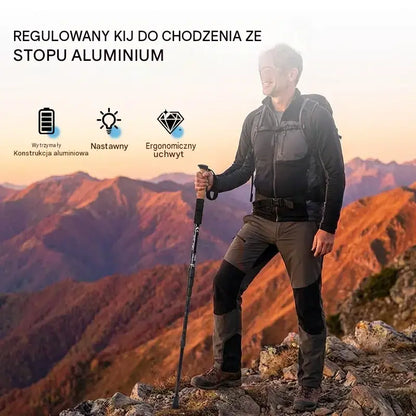 ⛺Regulowany kij trekkingowy ze stopu aluminium: wytrzymały, amortyzujący wstrząsy i lekki