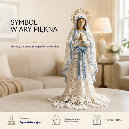 Figurka Maryi wykonana ręcznie metodą szydełkową i koronkową.