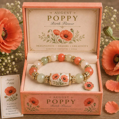 🔥【Kup 1, a 1 dostaniesz gratis】🎁✨Bransoletka urodzinowa z kwiatami na grudzień z zawieszką z róży w kształcie kropli oleju i bransoletką z chalcedonu🌸