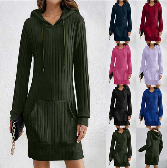 💃💃【50 % popust】【S-2XL】Nova pletena obleka s kapuco za jesen/zimo 2025, z žepi, elegantna in udobna