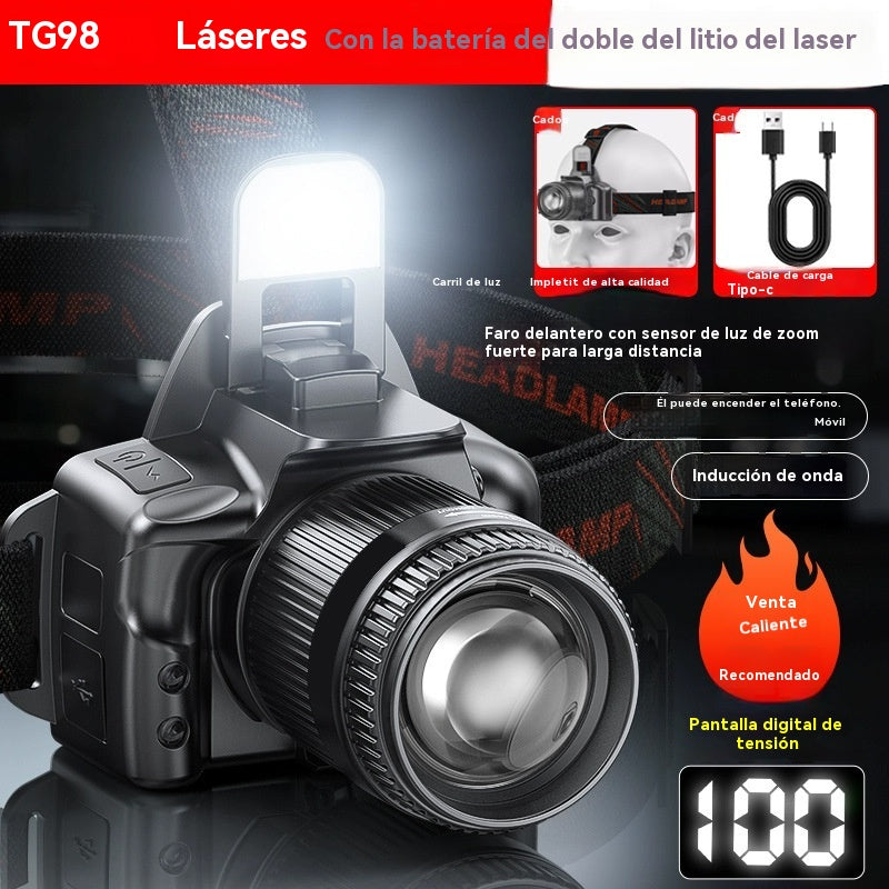 💡Potente linterna frontal de inducción para uso doméstico, uso al aire libre, zoom, largo alcance, recargable, larga duración, caminata nocturna, aventura, pesca nocturna✅️Pago contra entrega