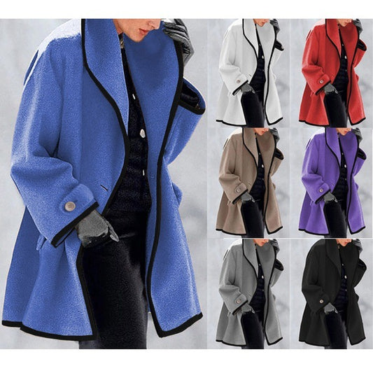 🥰【S-5XL】Stylový podzimní/zimní vícebarevný vlněný kabát s kulatým výstřihem a kapucí