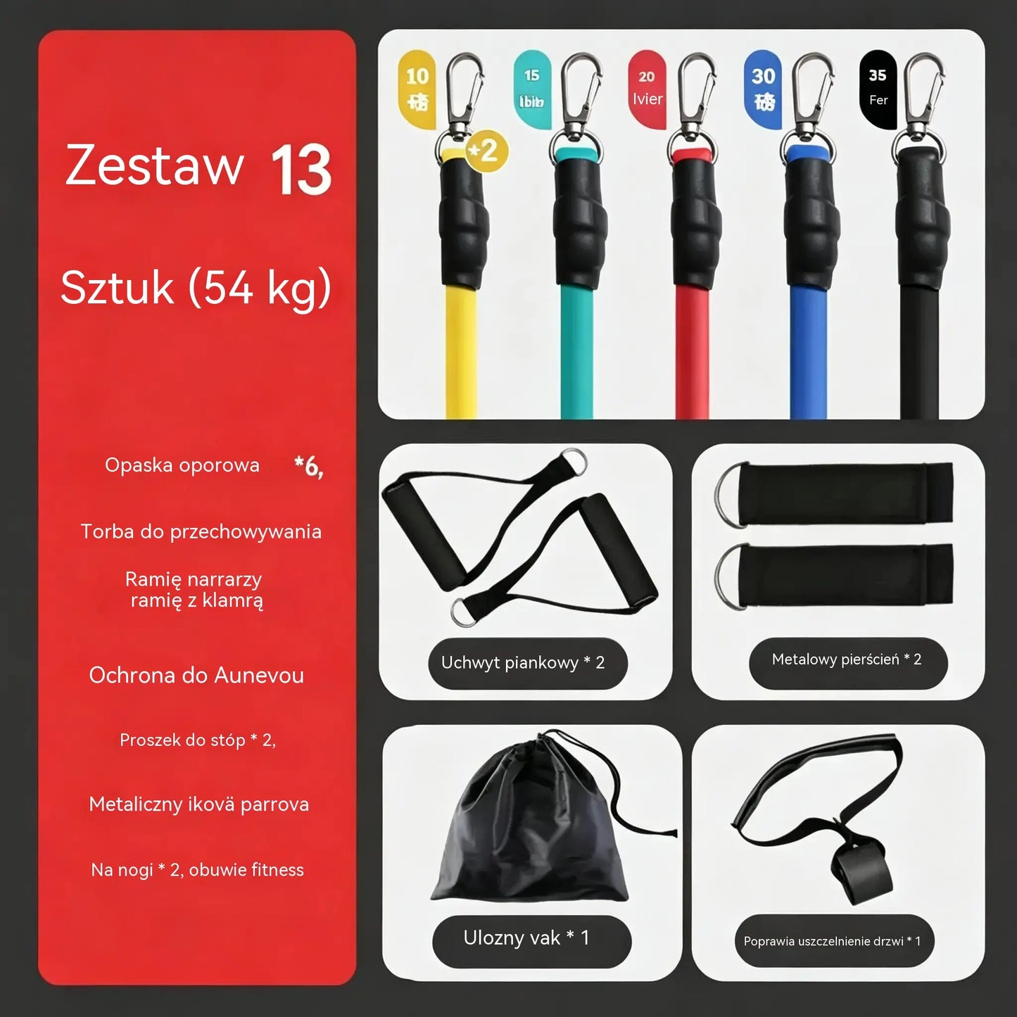 💪 Zestaw 13 taśm oporowych z uchwytami do domowej siłowni