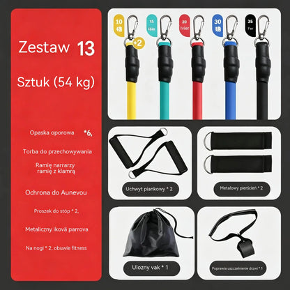💪 Zestaw 13 taśm oporowych z uchwytami do domowej siłowni