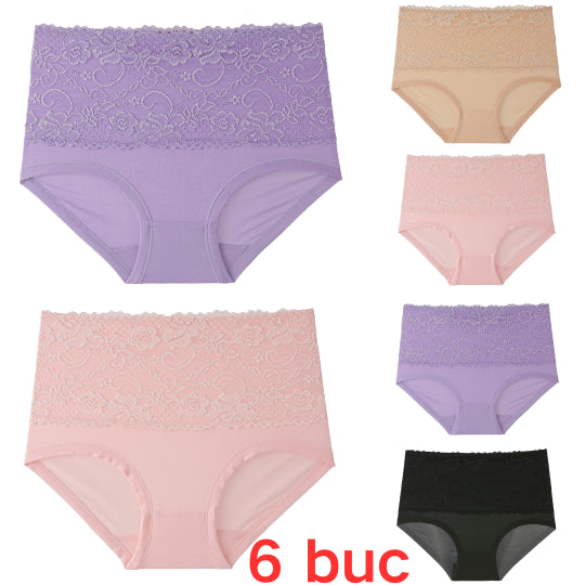 🔥【Balenie 6 kusov】【M-6XL】Nové nohavičky pre väčšie veľkosti, priedušné a pohodlné čipkované, vysoký pás, s reguláciou bruška