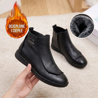 【35-40】Damskie botki w stylu retro – ocieplane, wodoodporne, ze skóry, na miękkiej podeszwie, antypoślizgowe, krótkie, dla mam
