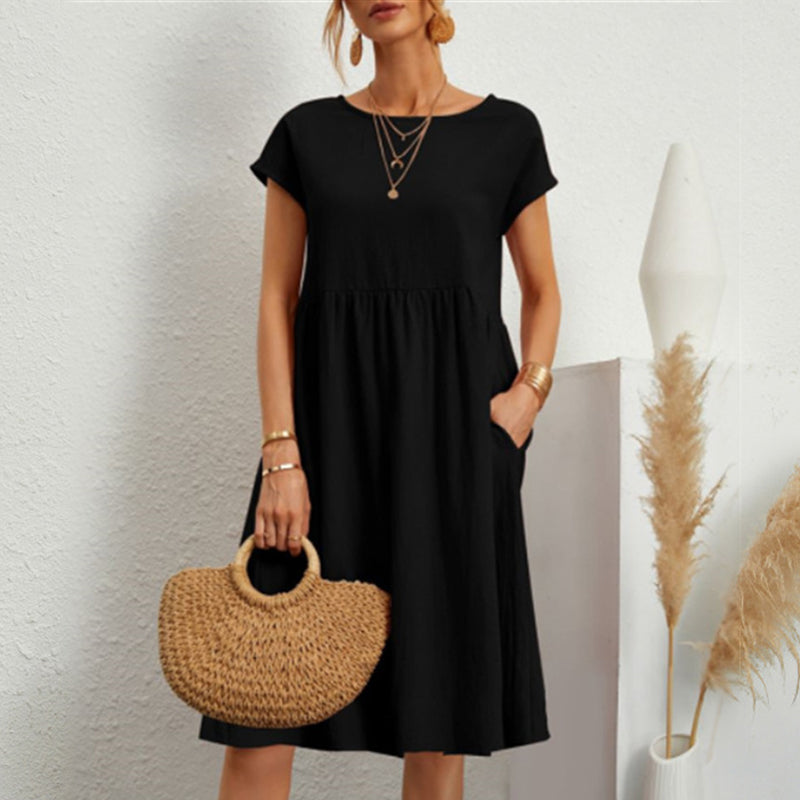 💖💖【8 culori】【S-5XL】Rochie de damă din bumbac și in 2025 cu decolteu rotund și croială lejeră