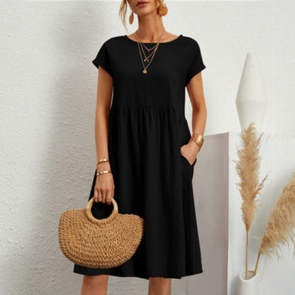 😍【Oferta ograniczona czasowo】👗【S-5XL】Damska sukienka z bawełny i lnu z 2026 roku z okrągłym dekoltem i wygodnym krojem