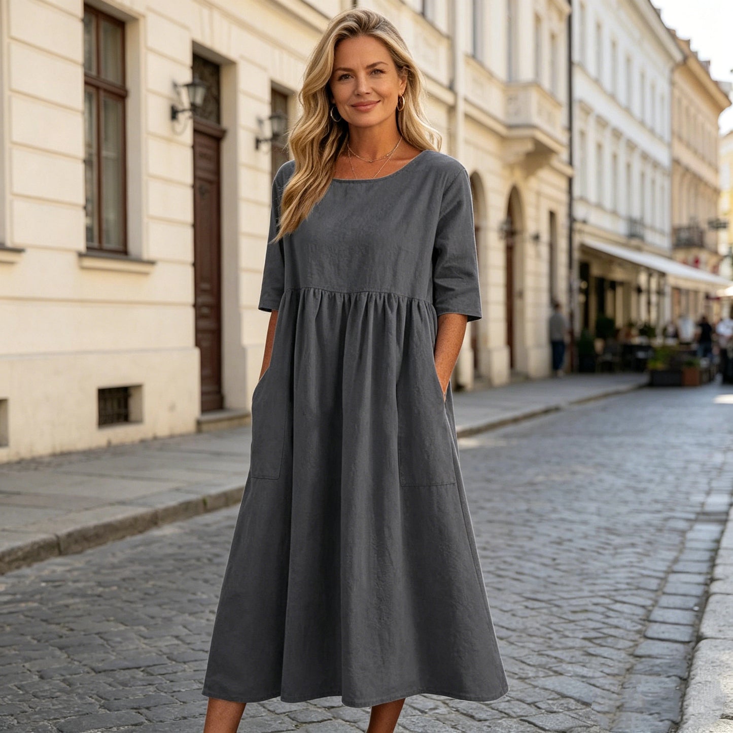 【S-5XL】2026 Sukienka casualowa z kieszeniami i wysokim stanem, która wyszczupla i wydłuża sylwetkę