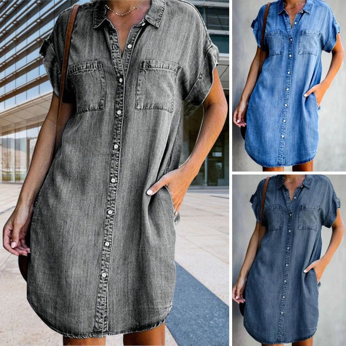✨✨【Сезонна промоция -50% 🔥】【S-5XL】Дамска рокля от деним с А-силует, свободна ✅️Плащане при доставка