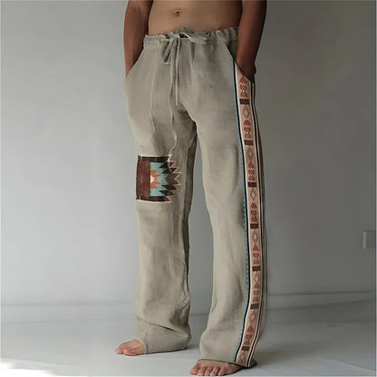 ✨👖【10 barev🌈】【S-6XL】😍 Pánské úzké kalhoty z bavlny a lnu ve větších velikostech, ležérní volný bohémský styl, kalhoty s širokým sedem