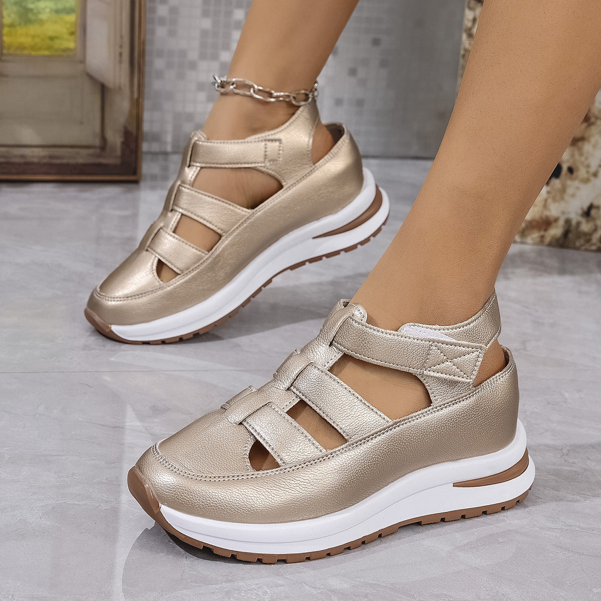 ✨50% de descuento✨【36-43】Sandalias de mujer de tallas grandes 2026, nuevas sandalias romanas de cuña a la moda con cierre de velcro. ✅Pago contra entrega