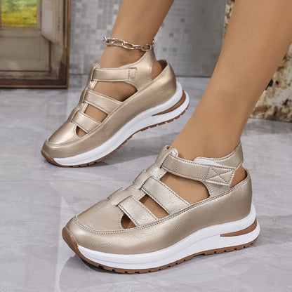✨50% de descuento✨【36-43】Sandalias de mujer de tallas grandes 2026, nuevas sandalias romanas de cuña a la moda con cierre de velcro. ✅Pago contra entrega