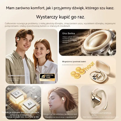 Bezprzewodowe słuchawki Bluetooth bez wbudowanego ucha, z zaczepem na ucho i przewodnictwem kostnym