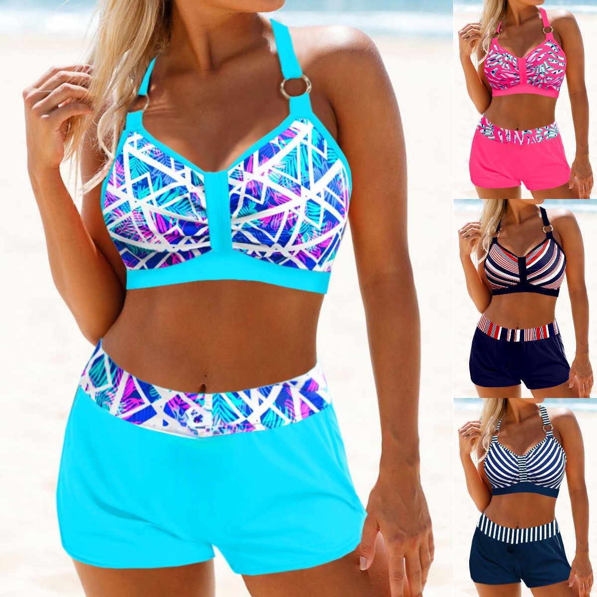 🌈Bestseller 🏆【40-120 kg】Nowy model bikini plus size, dwuczęściowy kostium kąpielowy z kolorowymi paskami i nadrukami ✅️Płatność przy odbiorze