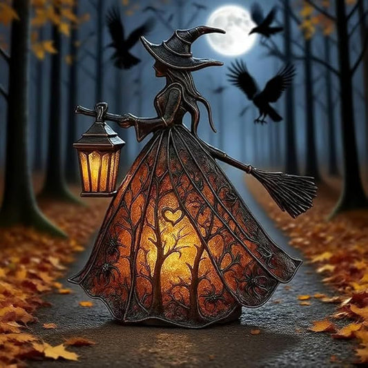 🧙‍‍♀️ Lampa na Halloween z czarownicą, straszny gotycka latarnia, wyjątkowa dekoracyjna figurka na lampkę stołową, lampka nocna z nogami, odpowiednia do domu, na werandę, do biura, na imprezę, może służyć jako dekoracja na Halloween i prezent.