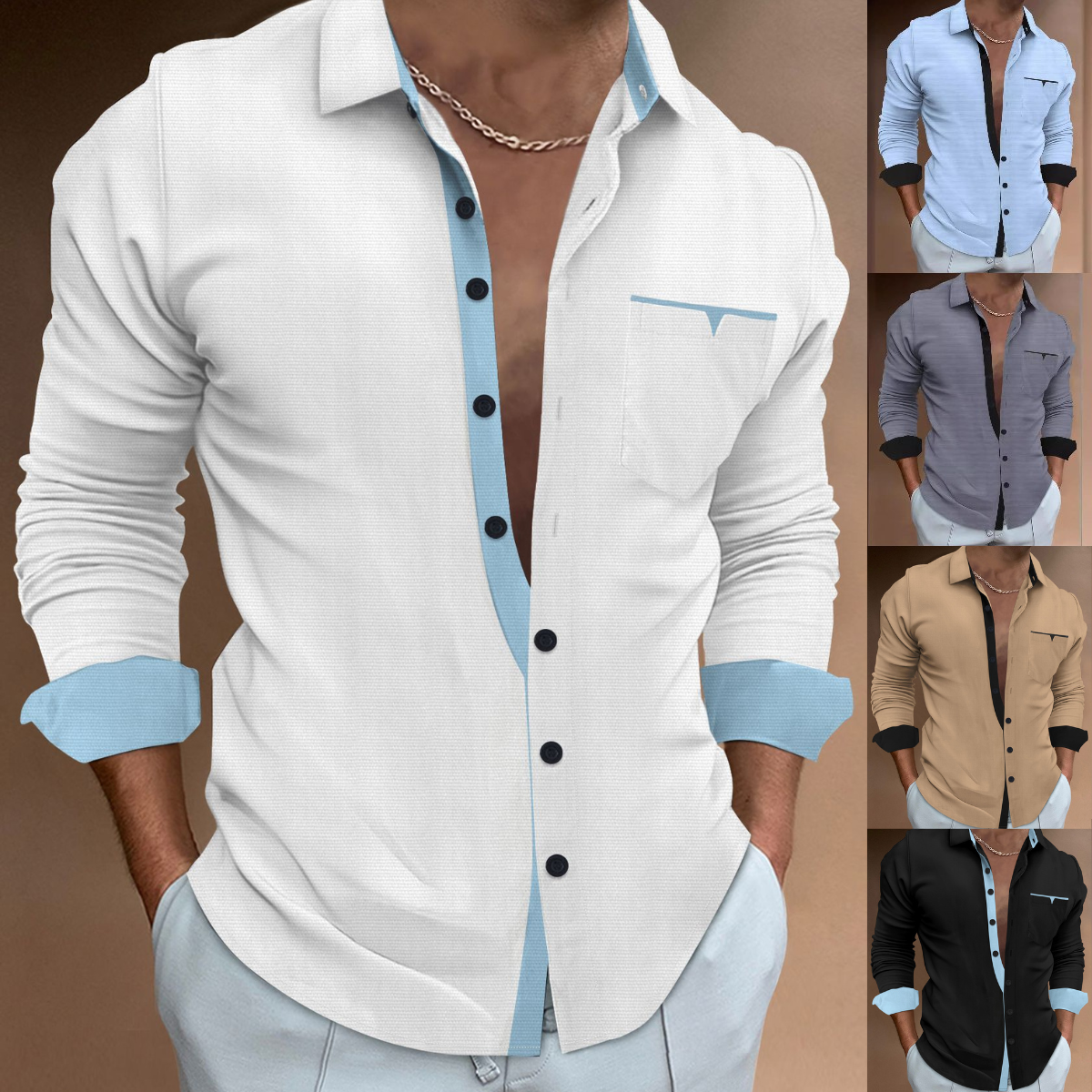 👔【50% sleva ✨】【S-3XL】Nová letní pánská košile s dlouhým rukávem, volným střihem a barevným designem, s kapsou