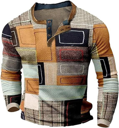 🌴【S-4XL】👔 Nowa kolekcja męskich koszul z nadrukiem, z długim rękawem, w luźnym stylu Henry, dostępna w wielu kolorach