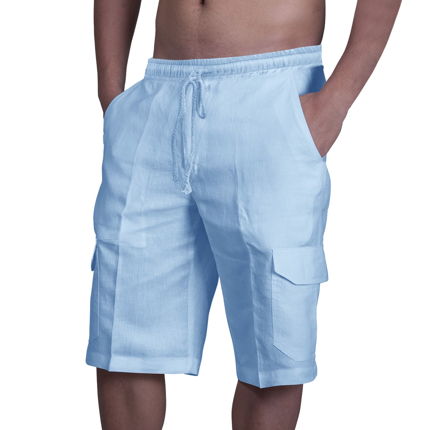 👖⛵【50% popusta🔥】【50-100kg】😍2025 nove muške kratke lanene kargo hlače velike veličine, muške kratke hlače s uzicom za plažu s višestrukim džepovima