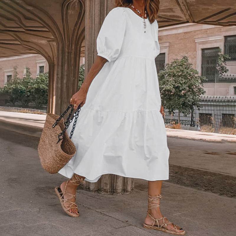 👗Nou în stoc [S-5XL] Rochie de vară din bumbac natural și in, în stil boem, pentru femei, rochie retro cu decolteu rotund
