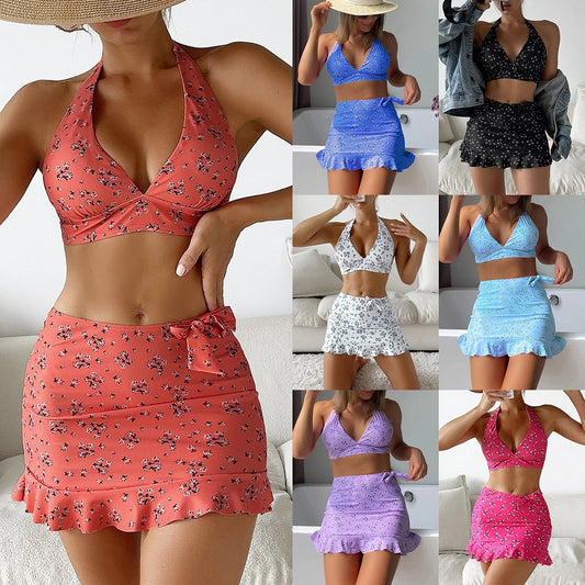 🌼🌼【50% popust🔥】【S–XL】【8 barv ✨】😍 Ženske cvetlične tridelne kopalke, dvodelni bikini