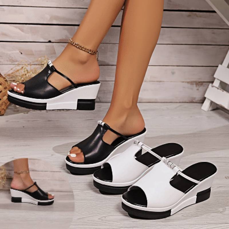 🔥👡【50% sleva】【36-43】Dámské sandály z pravé kůže s klínovým podpatkem, který zlepšuje výšku postavy