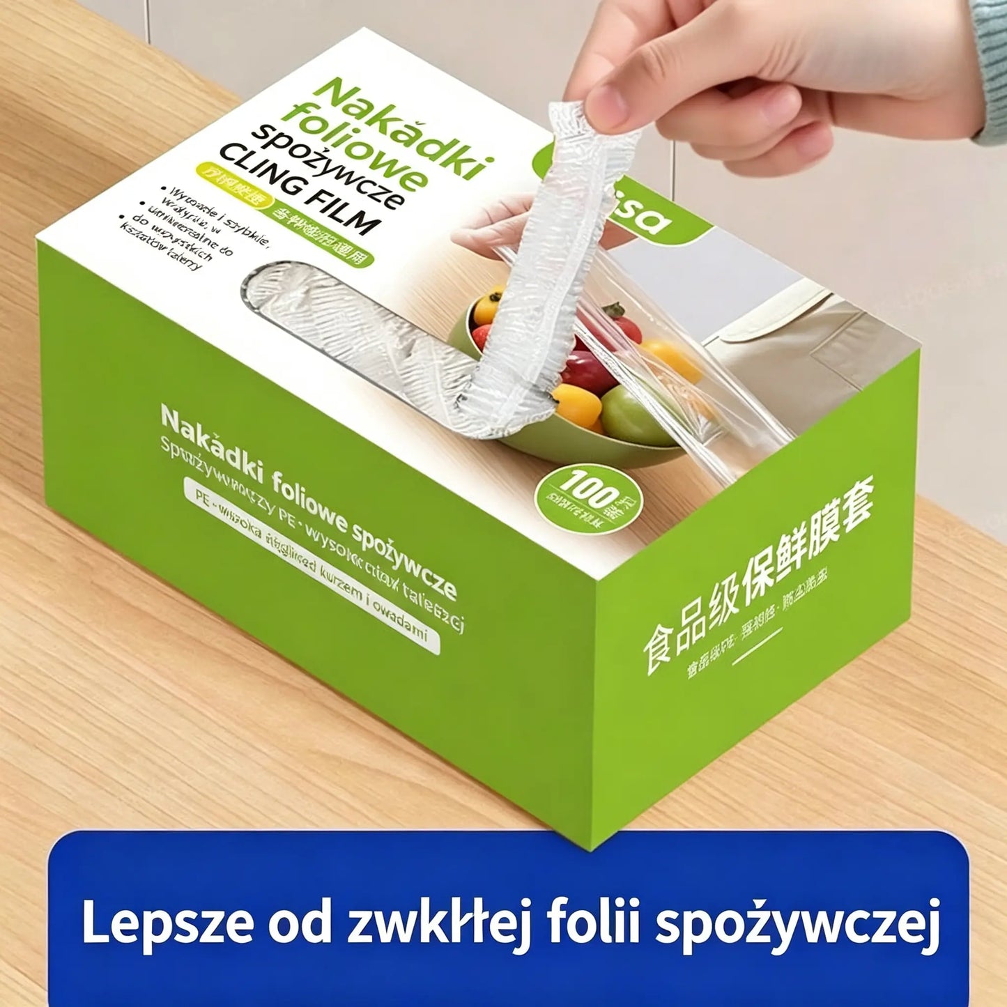 Gruba czcionka, 4 pudełka (400 sztuk)  - Elastyczna osłonka antybakteryjna na żywność; jednorazowa torebka na żywność, odpowiednia do kuchni lub lodówki.