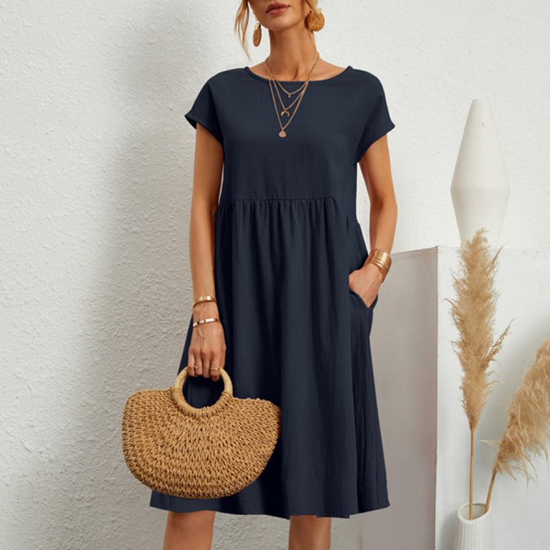 💖💖【8 culori】【S-5XL】Rochie de damă din bumbac și in 2025 cu decolteu rotund și croială lejeră