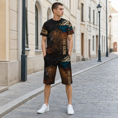 【XXS-6XL】Letnia, modna, swobodna koszulka z krótkim rękawem, męski strój sportowy, nadruk 3D z niedźwiedziem