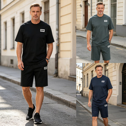 【Płatność przy odbiorze】Dwuczęściowy letni zestaw sportowy dla mężczyzn: wygodna koszulka z krótkim rękawem i spodenki do noszenia na co dzień i po domu.