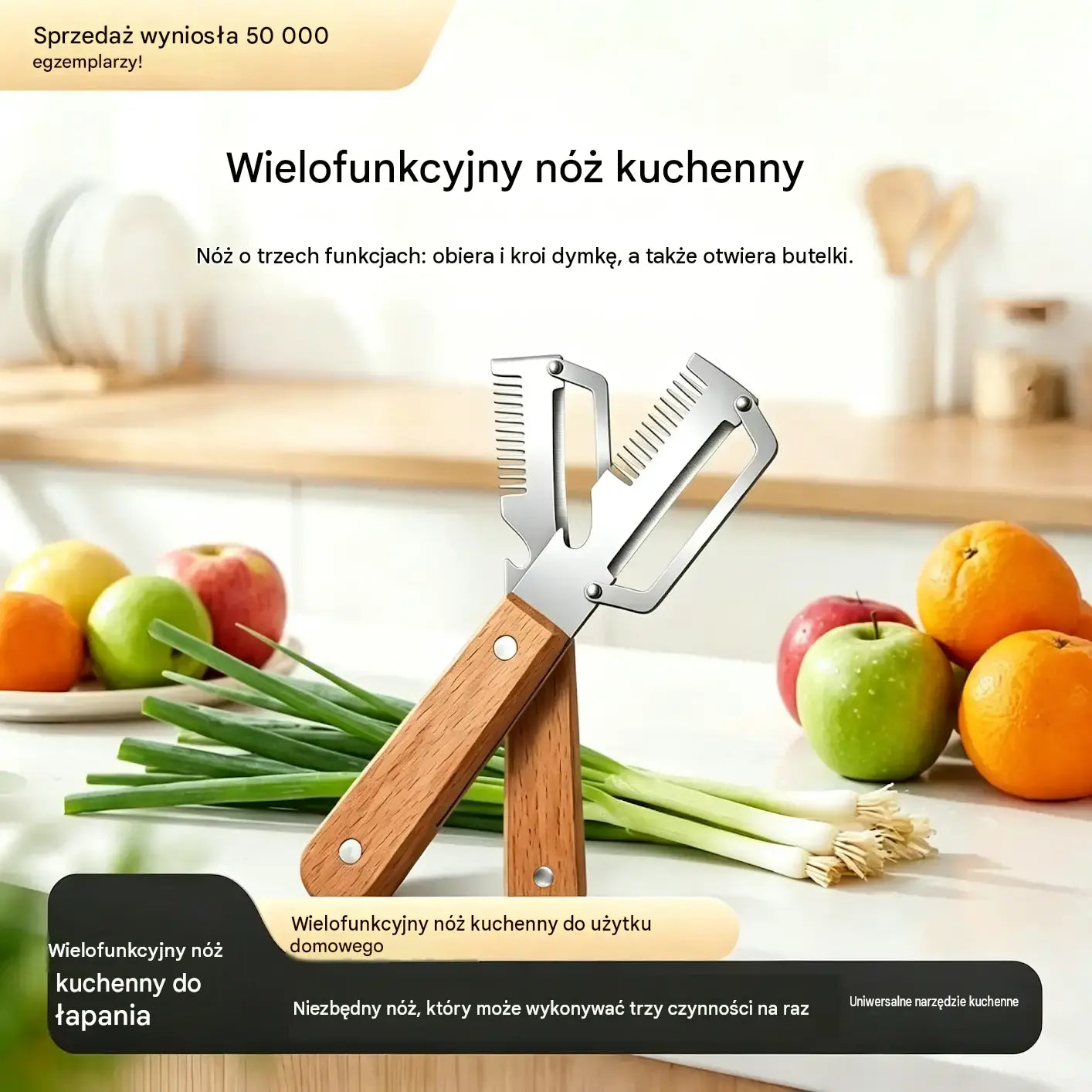 ✅【Kup 1, a 2 dostaniesz gratis!】🧅🔪 Wielofunkcyjny obierak kuchenny 3 w 1: obiera, tnie i otwiera nakrętki butelek! 🔥