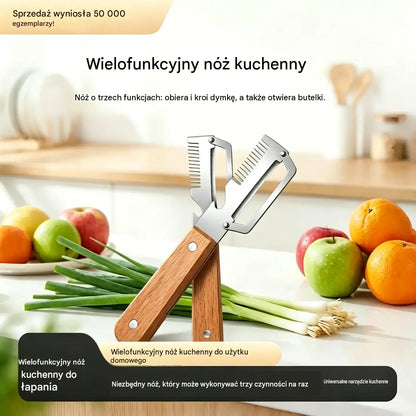 ✅【Kup 1, a 2 dostaniesz gratis!】🧅🔪 Wielofunkcyjny obierak kuchenny 3 w 1: obiera, tnie i otwiera nakrętki butelek! 🔥