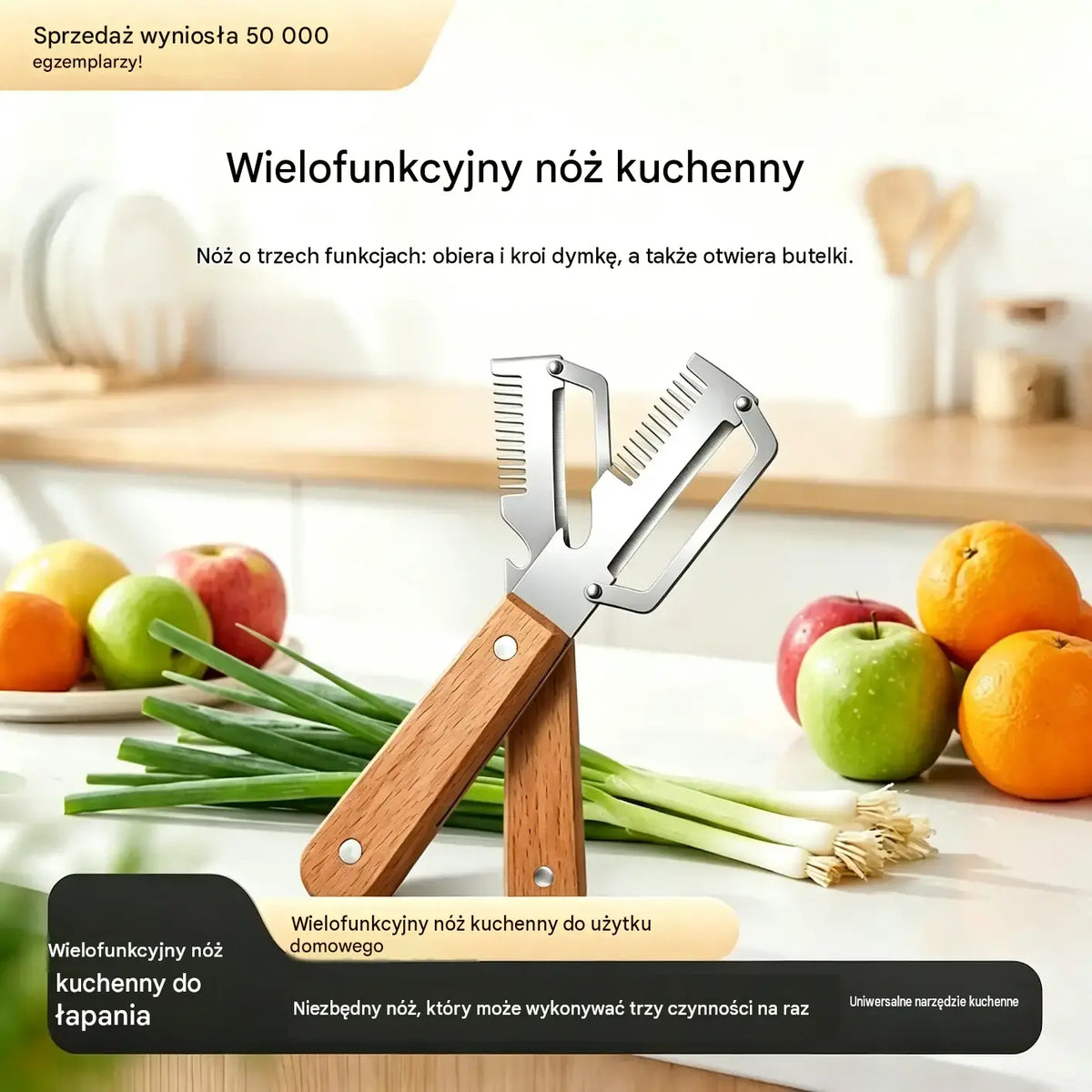 ✅【Kup 1, a 2 dostaniesz gratis!】🧅🔪 Wielofunkcyjny obierak kuchenny 3 w 1: obiera, tnie i otwiera nakrętki butelek! 🔥