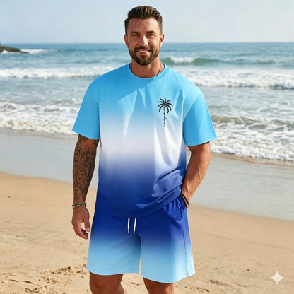 🌴【S-5XL】 Nowy letni modny zestaw męski z nadrukiem na koszulce i krótkich spodenkach, o luźnym swobodnym kroju