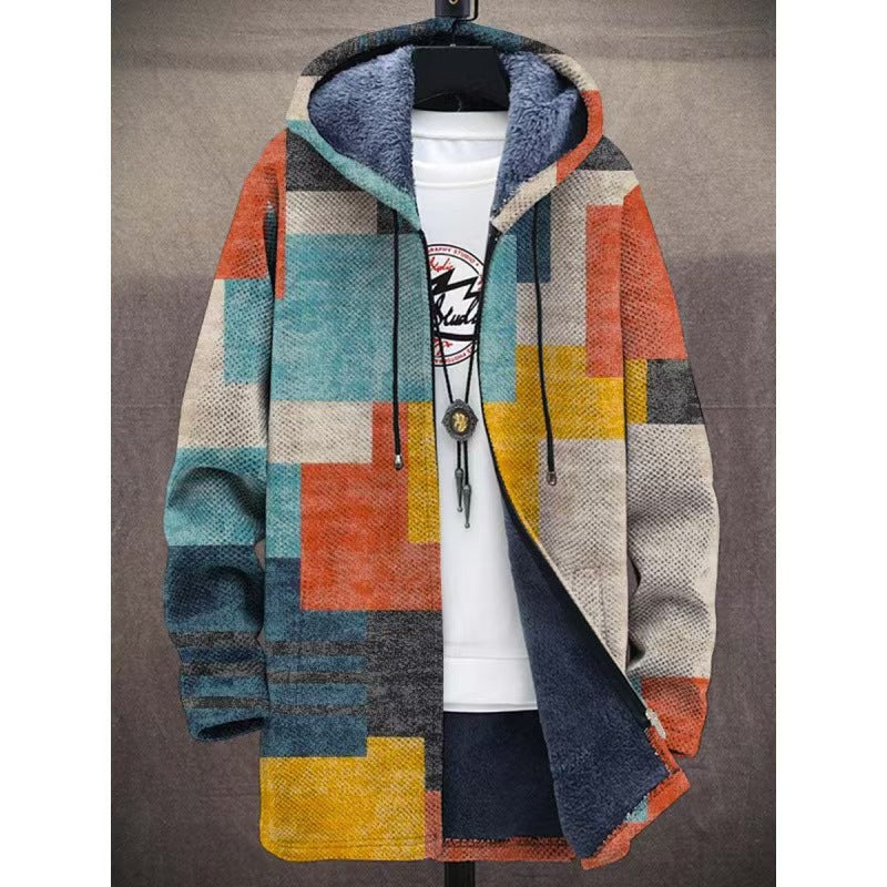 【50 % popust】【S-4XL】Moška topla jesensko-zimska jakna iz debele volne in žameta za večje velikosti. Edinstven dizajn, barvit slog