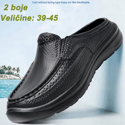 🔥50% отстъпка👞【Размери 39-45】Нови летни удобни и дишащи мъжки чехли, естествена кожа, ръчно изработени, дебела подметка