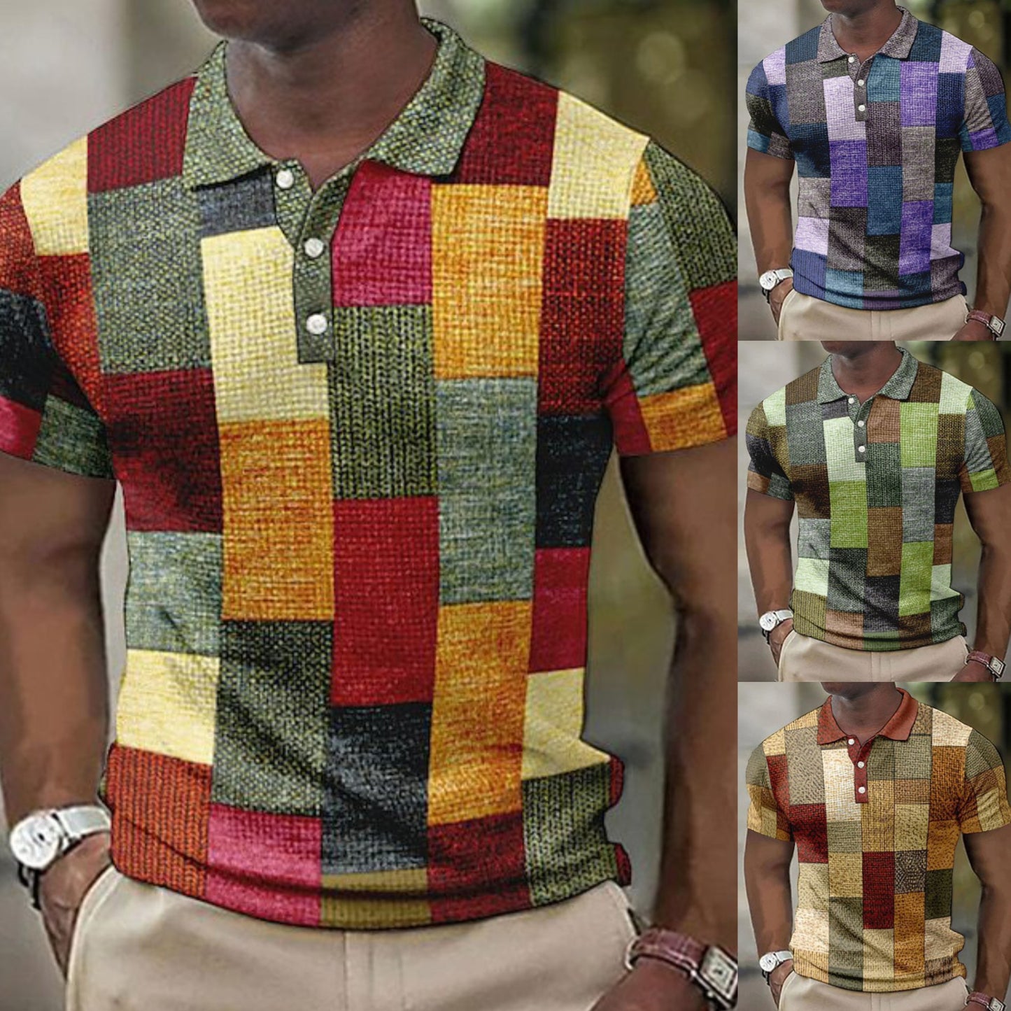 💥👕【S-5XL】Moška polo majica za prosti čas z geometrijskim potiskom 2025