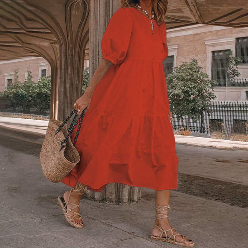 👗Nou în stoc [S-5XL] Rochie de vară din bumbac natural și in, în stil boem, pentru femei, rochie retro cu decolteu rotund