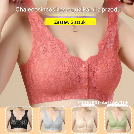 😇【50% zniżki】【4 sztuki】🔥Biustonosz damski zapinany z przodu i bez koronki❤️【40-100 kg】