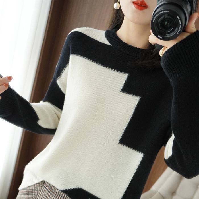 🎉【50 % popust】【S-3XL】Novi kašmirski pulover za jesen in zimo 2025, ženski kratki volneni pulover, pleten pulover z okroglim izrezom