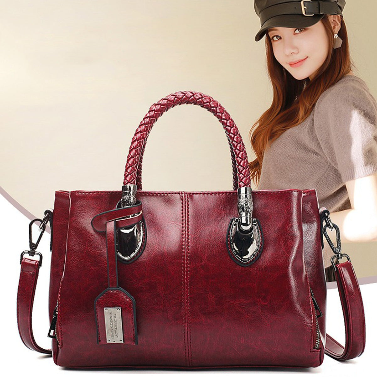 👜【50% отстъпка】Винтидж дамска чанта от кожа Boston, мека кожена чанта, може да се носи на едно рамо