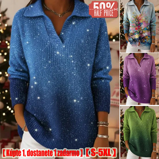 🔥50% zľava🔥【S-5XL】Pletený sveter s golierom a gradientným vzorom Dreamy Starly Sky