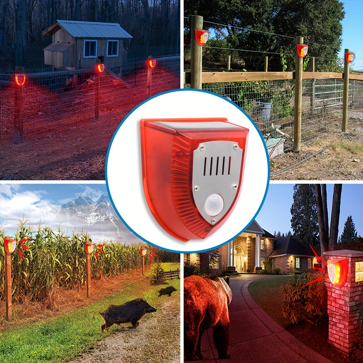 🚨【Reducere de 50%】🐦🐗Sperietoare de păsări universală cu energie solară, cu alarmă sonoră și luminoasă, potrivită pentru casă, livadă, iaz cu pești și orezării