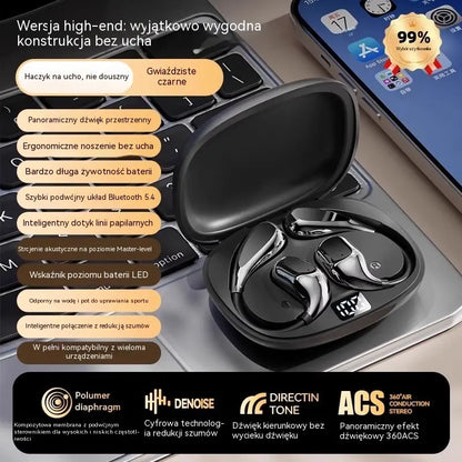 Bezprzewodowe słuchawki Bluetooth bez wbudowanego ucha, z zaczepem na ucho i przewodnictwem kostnym