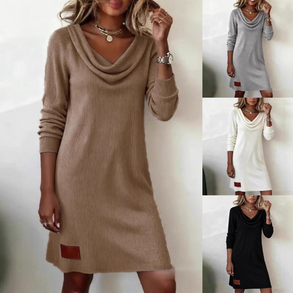 💃【50% sleva】【S-2XL】Nové dámské podzimní/zimní rolák s dlouhým rukávem, pohodlné, ležérní, úzké šaty