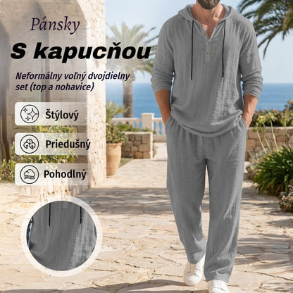 📢📢 ZĽAVA 50%🔥 Pánsky dvojdielny set - voľná blúzka a nohavice s kapucňou ✅️Platba na dobierku