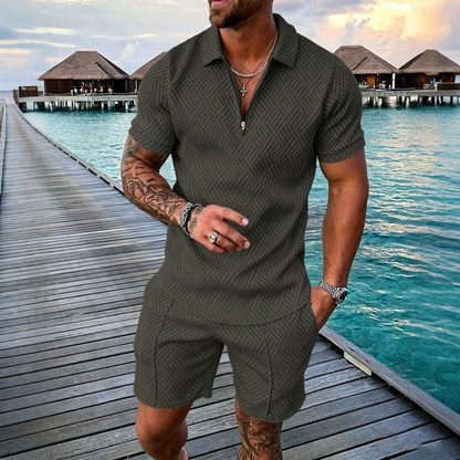 😎 50% zniżki🔥【Góra + Spodnie】 (40-130 kg) Męski codzienny zestaw polo z nadrukiem 3D i zamkiem błyskawicznym ✅️Płatność przy odbiorze
