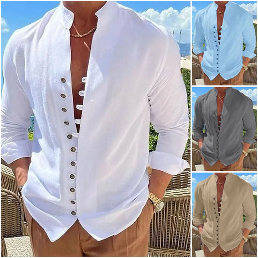 🌈👔【50% popust 🔥】【S-3XL】😍Nova kolekcija 2025, moška bombažno-lanena srajca, večje velikosti, ohlapna srajca z dolgimi rokavi