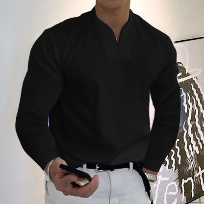 👔🔥【40-120 kg】Męska koszulka sportowa z długim rękawem i dekoltem w serek, bawełniana ✅️Płatność przy odbiorze ✅2 artykuły ze zniżką 70%