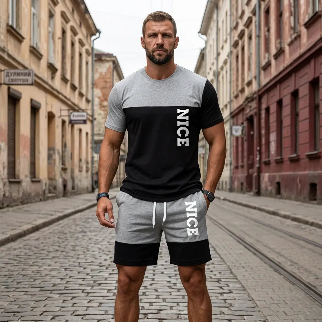🔥👌 [Płatność przy odbiorze ✅] [S-6XL] Męski letni dwuczęściowy komplet sportowy – idealny na co dzień, do uprawiania sportu lub na wakacje.